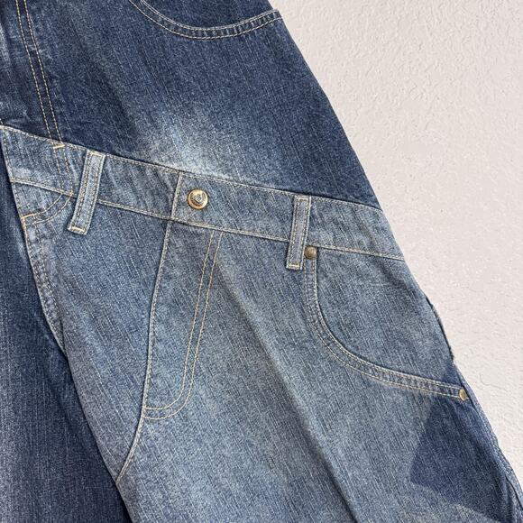 Rocawear Jeans Womens 27 Patchwork Denim Carpenter Baggy Hip Hop Y2K Boys 18? - Picture 7 of 16